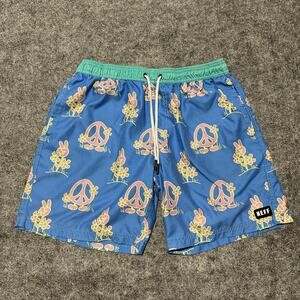 Neff Peace Print Swim Trunks Blue Green Size Large Used - Excellent